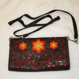 Handmade Leather Beaded Clutch/Purse